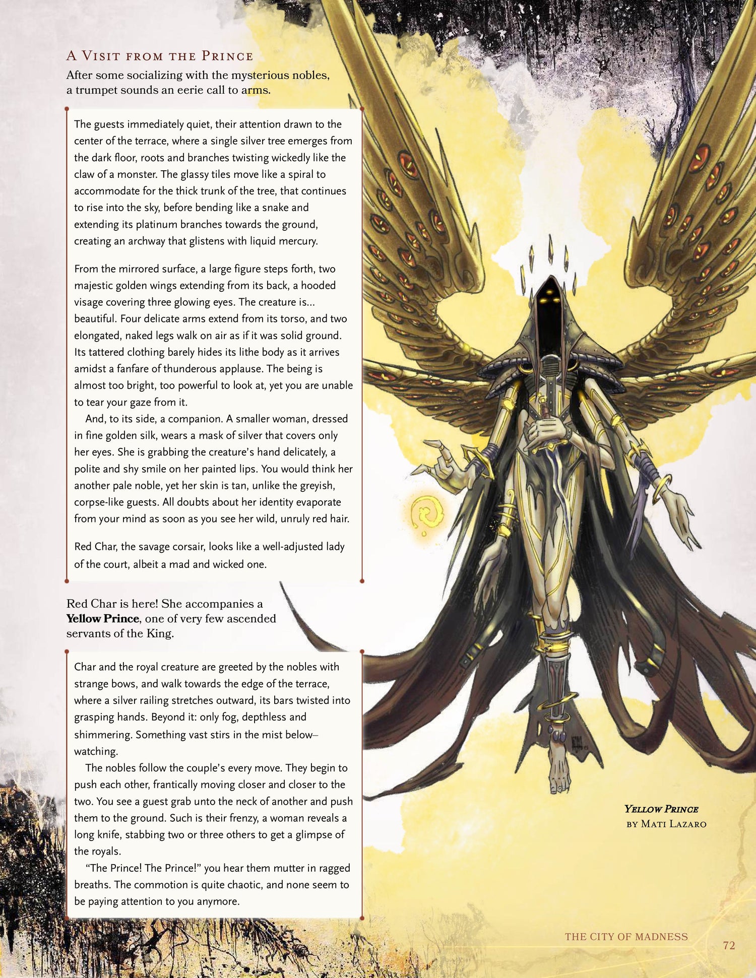 A page of The City of Mirrors, a Dungeons and Dragons Adventure, featuring a Yellow Prince
