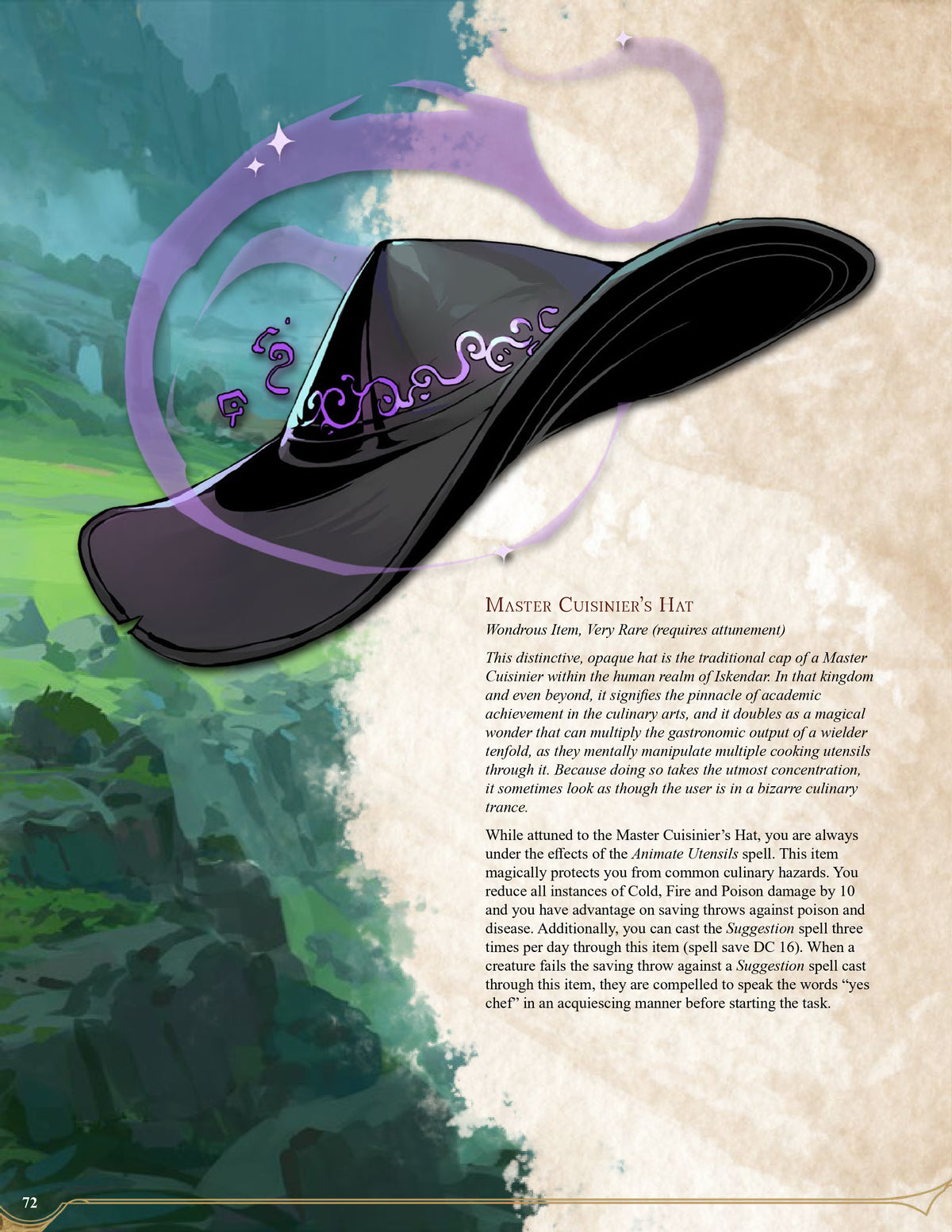 A Dungeons and Dragons sourcebook page featuring an illustration of the Master Cuisinier&