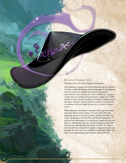 A Dungeons and Dragons sourcebook page featuring an illustration of the Master Cuisinier&