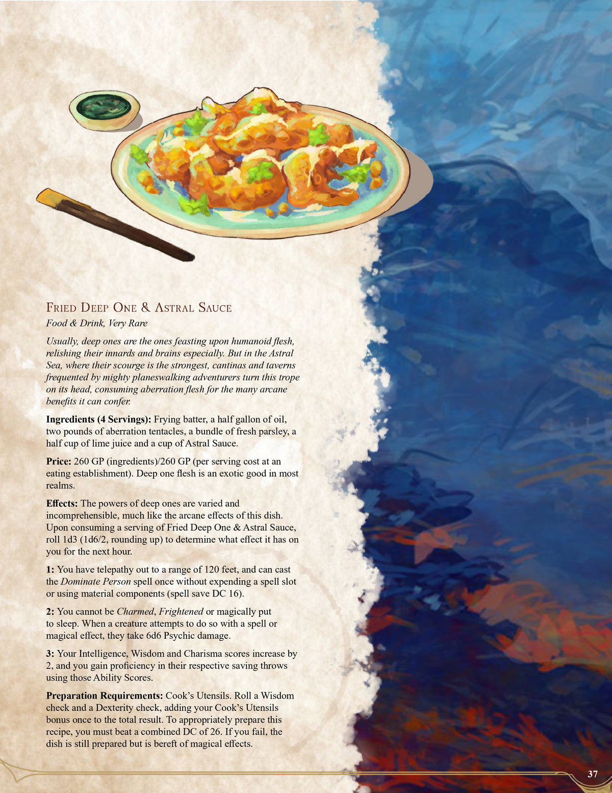 A printed recipe page showing a prepared dish labeled &
