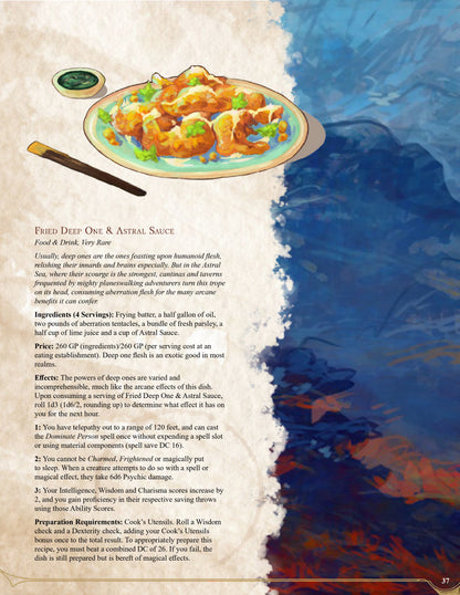A printed recipe page showing a prepared dish labeled &
