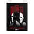 A black poster featuring stylized red and white artwork with the text &